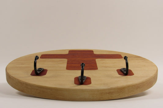 Maple Wall Key Holder with Cross Inlay – 3 Key Rings – Entryway Key Organizer