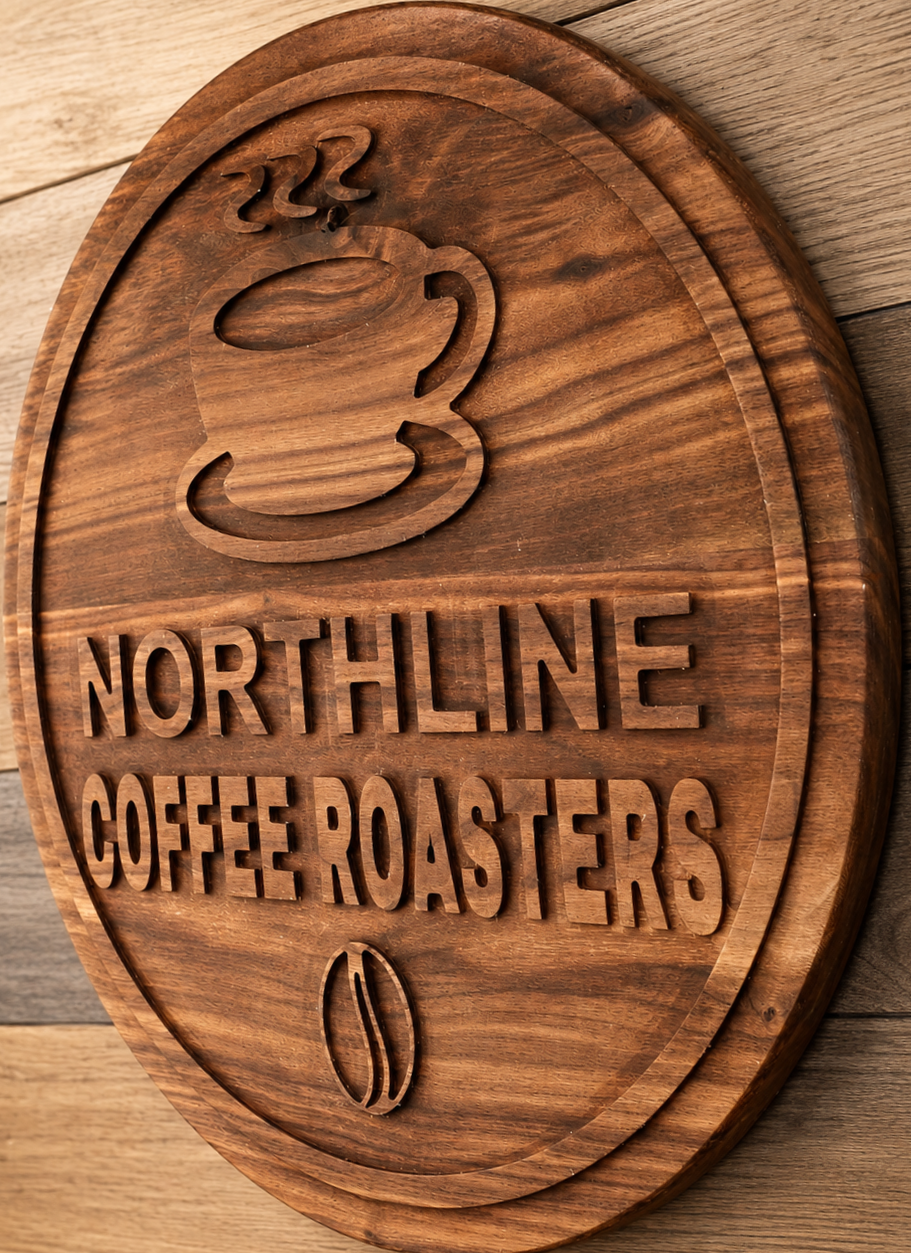 Custom Wooden Business Logo Sign – Walnut or Maple