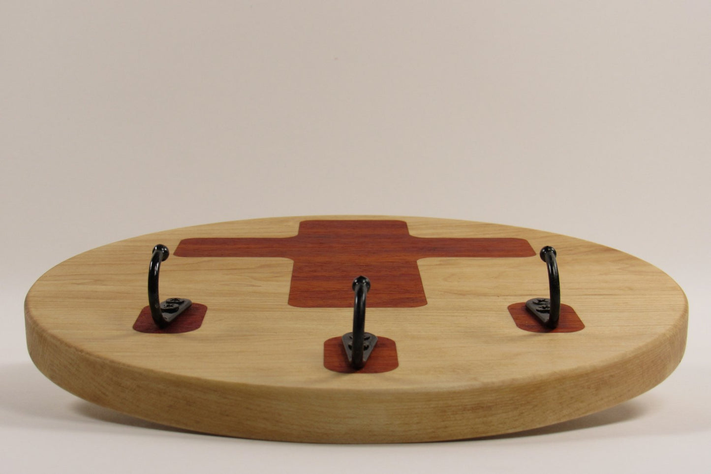 Maple Wall Key Holder with Cross Inlay – 3 Key Rings – Entryway Key Organizer