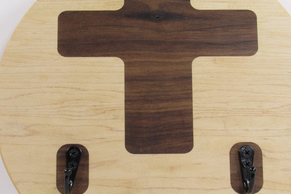 Maple Wall Key Holder with Cross Inlay – 3 Key Rings – Entryway Key Organizer