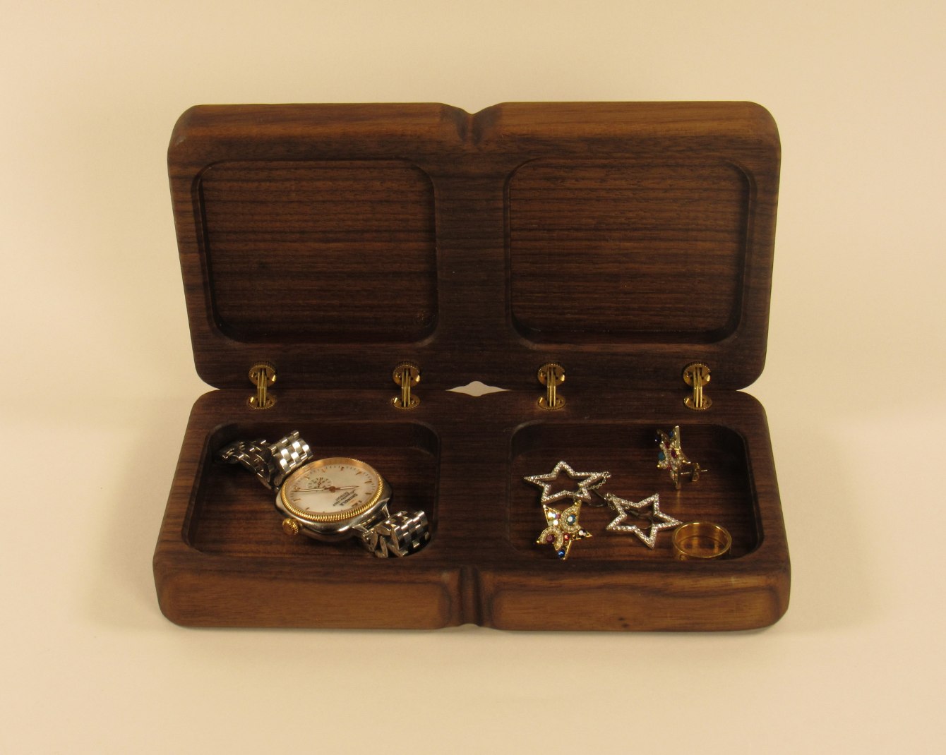 Solid Walnut Jewelry Box – Handcrafted Ring & Earring Organizer