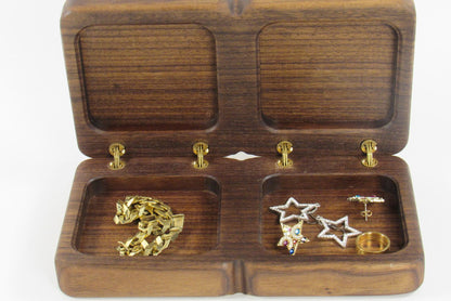 Solid Walnut Jewelry Box – Handcrafted Ring & Earring Organizer