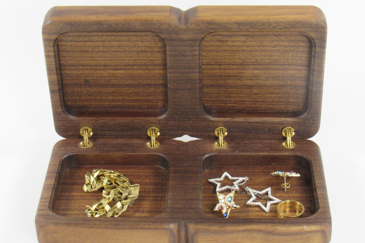 Solid Walnut Jewelry Box – Handcrafted Ring & Earring Organizer