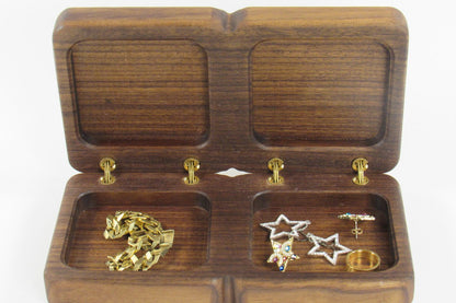 Solid Walnut Jewelry Box – Handcrafted Ring & Earring Organizer