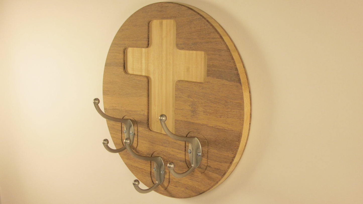 Bamboo Cross Wall Hook – 3 Hook Key Holder